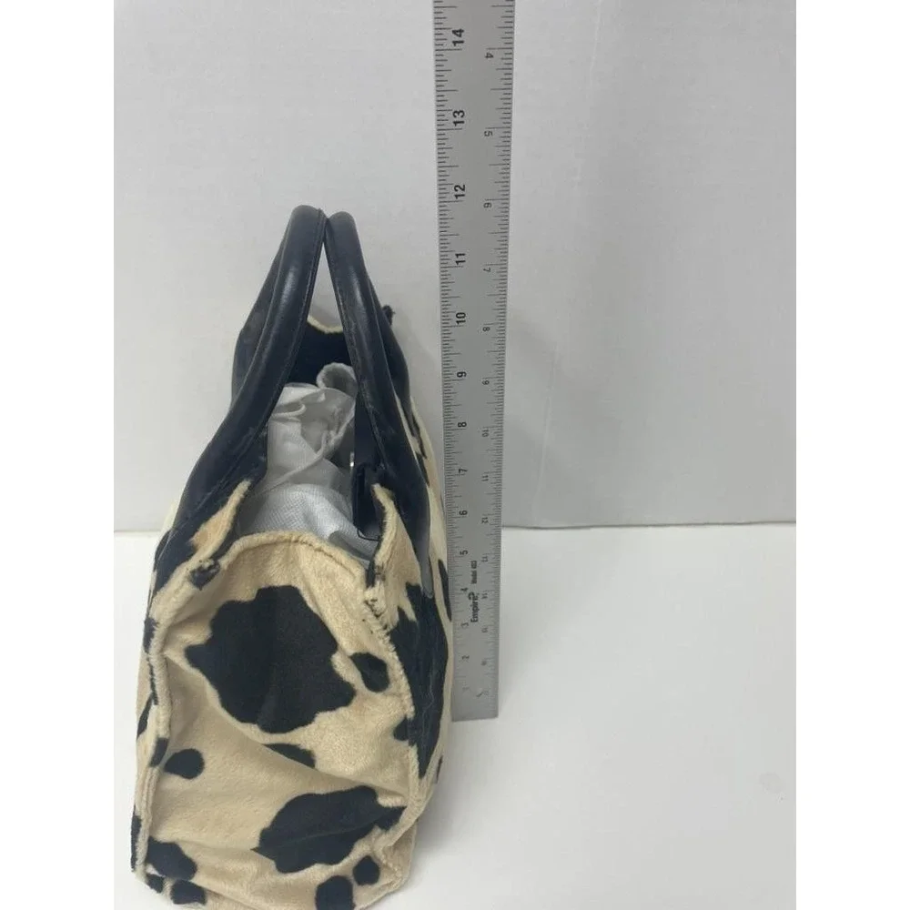 Linz & Company Faux Fur Satchel Bag Womens Small Beige Cow Print Top Handle